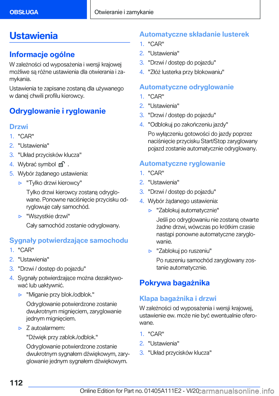 BMW 3 SERIES SEDAN PLUG-IN HYBRID 2021  Instrukcja obsługi (in Polish) �U�s�t�a�w�i�e�n�i�a
�I�n�f�o�r�m�a�c�j�e��o�g�