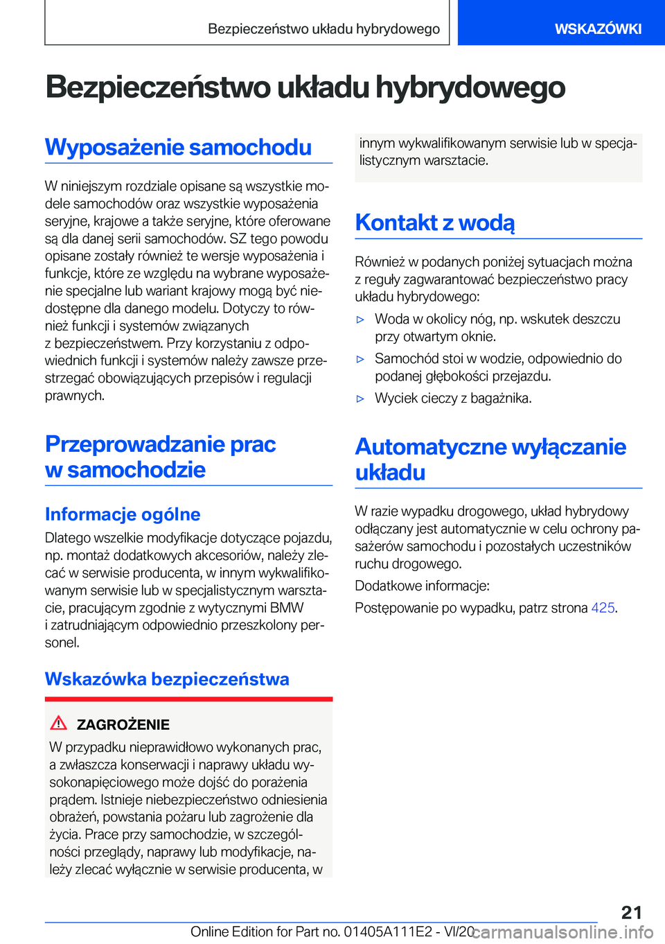 BMW 3 SERIES SEDAN PLUG-IN HYBRID 2021  Instrukcja obsługi (in Polish) �B�e�z�p�i�e�c�z�e�
