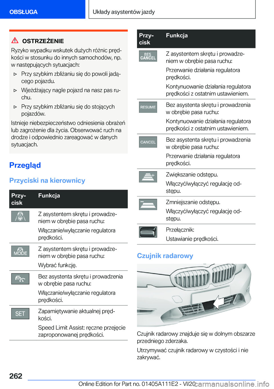 BMW 3 SERIES SEDAN PLUG-IN HYBRID 2021  Instrukcja obsługi (in Polish) �O�S�T�R�Z�E8�E�N�I�E
�R�y�z�y�k�o��w�y�p�a�d�k�u��w�s�k�u�t�e�k��d�u9�y�c�h��r�
