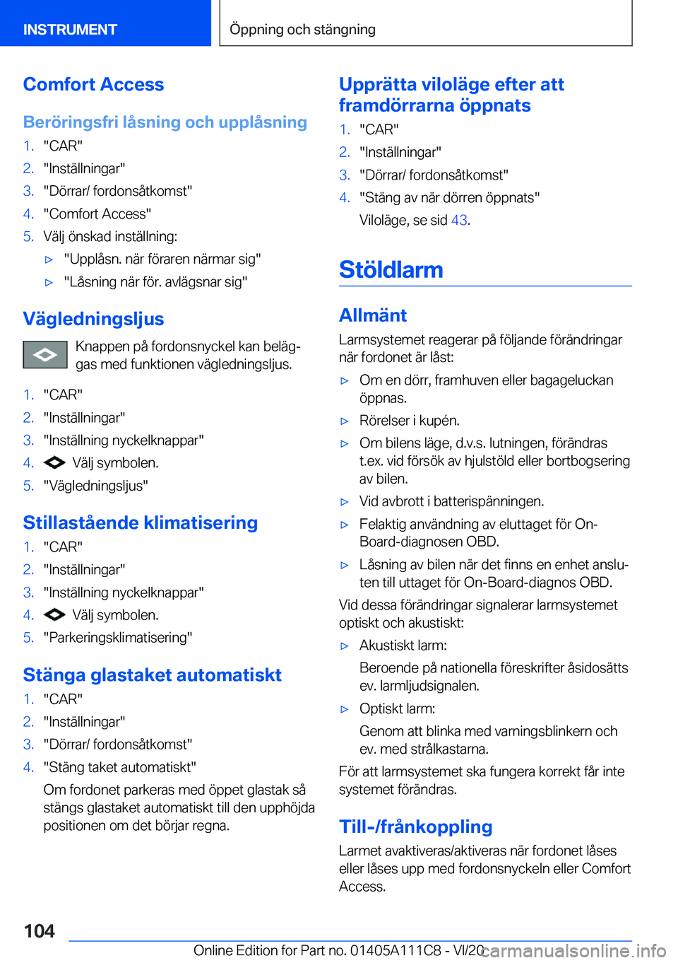 BMW 3 SERIES SEDAN PLUG-IN HYBRID 2021  InstruktionsbÖcker (in Swedish) �C�o�m�f�o�r�t��A�c�c�e�s�s�B�e�r�