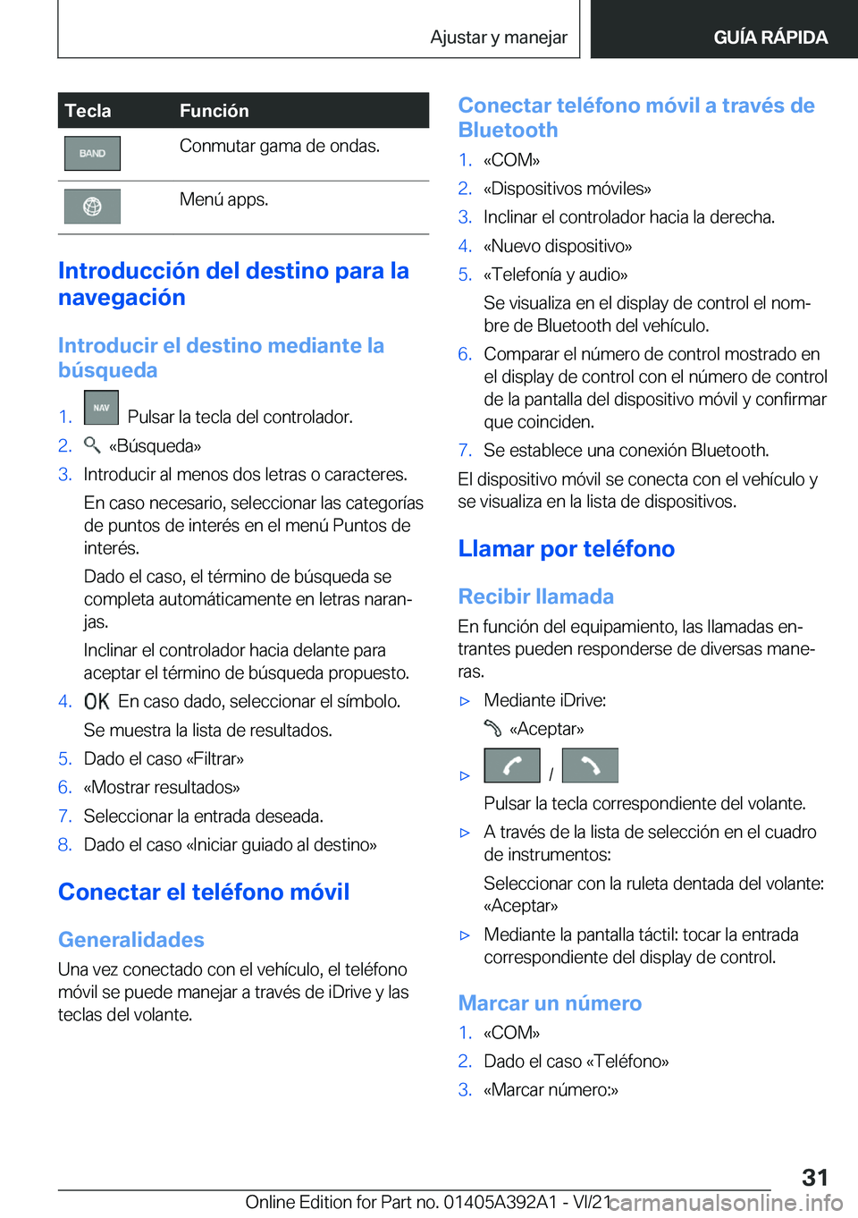 BMW 4 SERIES 2022  Manuales de Empleo (in Spanish) �T�e�c�l�a�F�u�n�c�i�