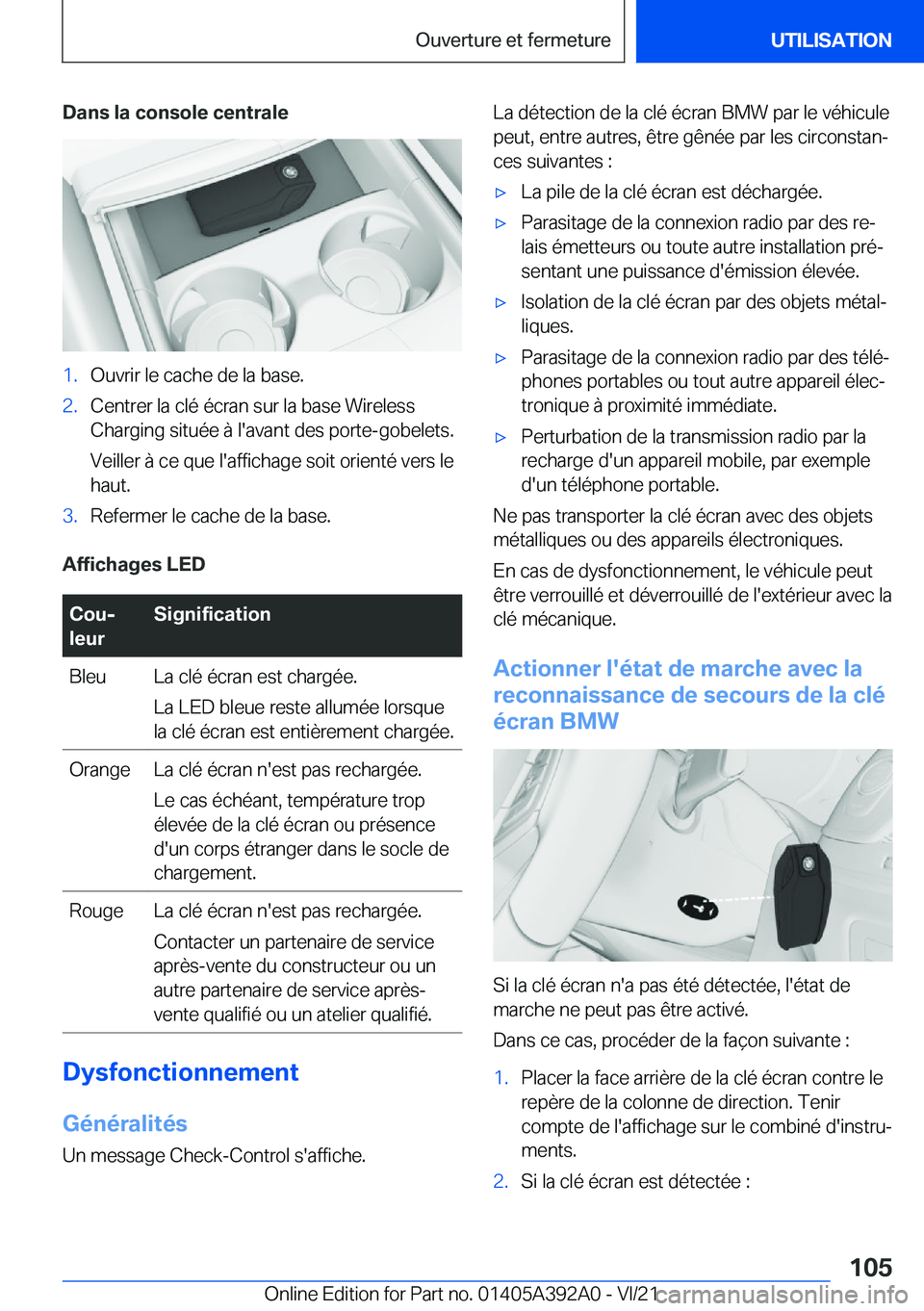 BMW 4 SERIES 2022  Notices Demploi (in French) �D�a�n�s��l�a��c�o�n�s�o�l�e��c�e�n�t�r�a�l�e�1�.�O�u�v�r�i�r��l�e��c�a�c�h�e��d�e��l�a��b�a�s�e�.�2�.�C�e�n�t�r�e�r��l�a��c�l�é��é�c�r�a�n��s�u�r��l�a��b�a�s�e��W�i�r�e�l�e�s�s
�C�h�