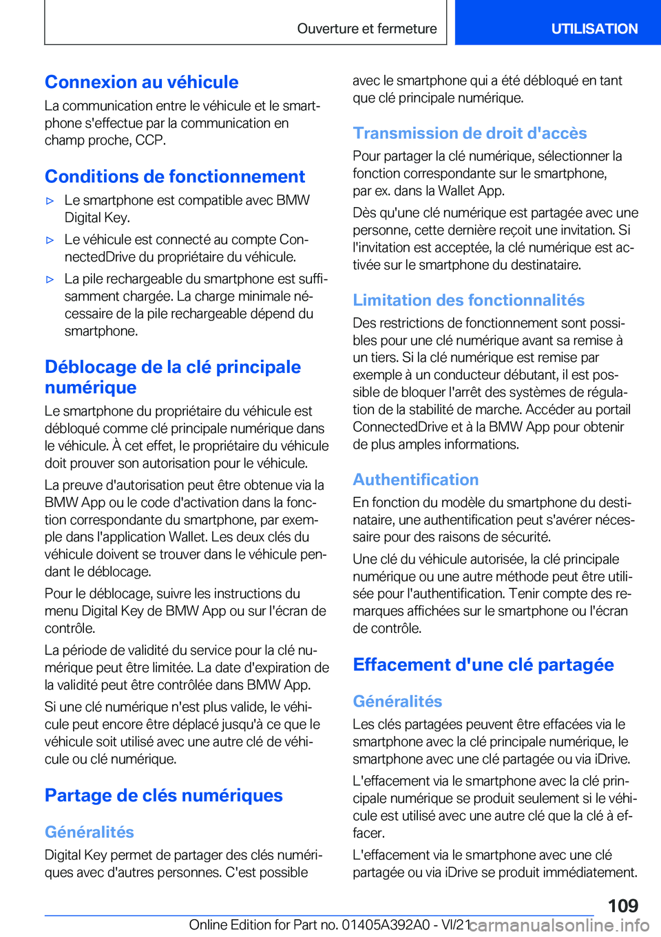 BMW 4 SERIES 2022  Notices Demploi (in French) �C�o�n�n�e�x�i�o�n��a�u��v�é�h�i�c�u�l�e
�L�a��c�o�m�m�u�n�i�c�a�t�i�o�n��e�n�t�r�e��l�e��v�é�h�i�c�u�l�e��e�t��l�e��s�m�a�r�tj
�p�h�o�n�e��s�'�e�f�f�e�c�t�u�e��p�a�r��l�a��c�o�m�m