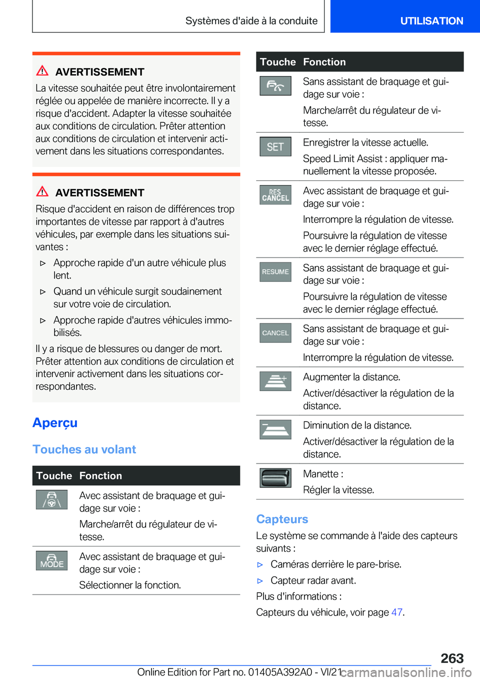 BMW 4 SERIES 2022  Notices Demploi (in French) �A�V�E�R�T�I�S�S�E�M�E�N�T
�L�a��v�i�t�e�s�s�e��s�o�u�h�a�i�t�é�e��p�e�u�t��ê�t�r�e��i�n�v�o�l�o�n�t�a�i�r�e�m�e�n�t
�r�é�g�l�é�e��o�u��a�p�p�e�l�é�e��d�e��m�a�n�i�è�r�e��i�n�c�o�r�r�e