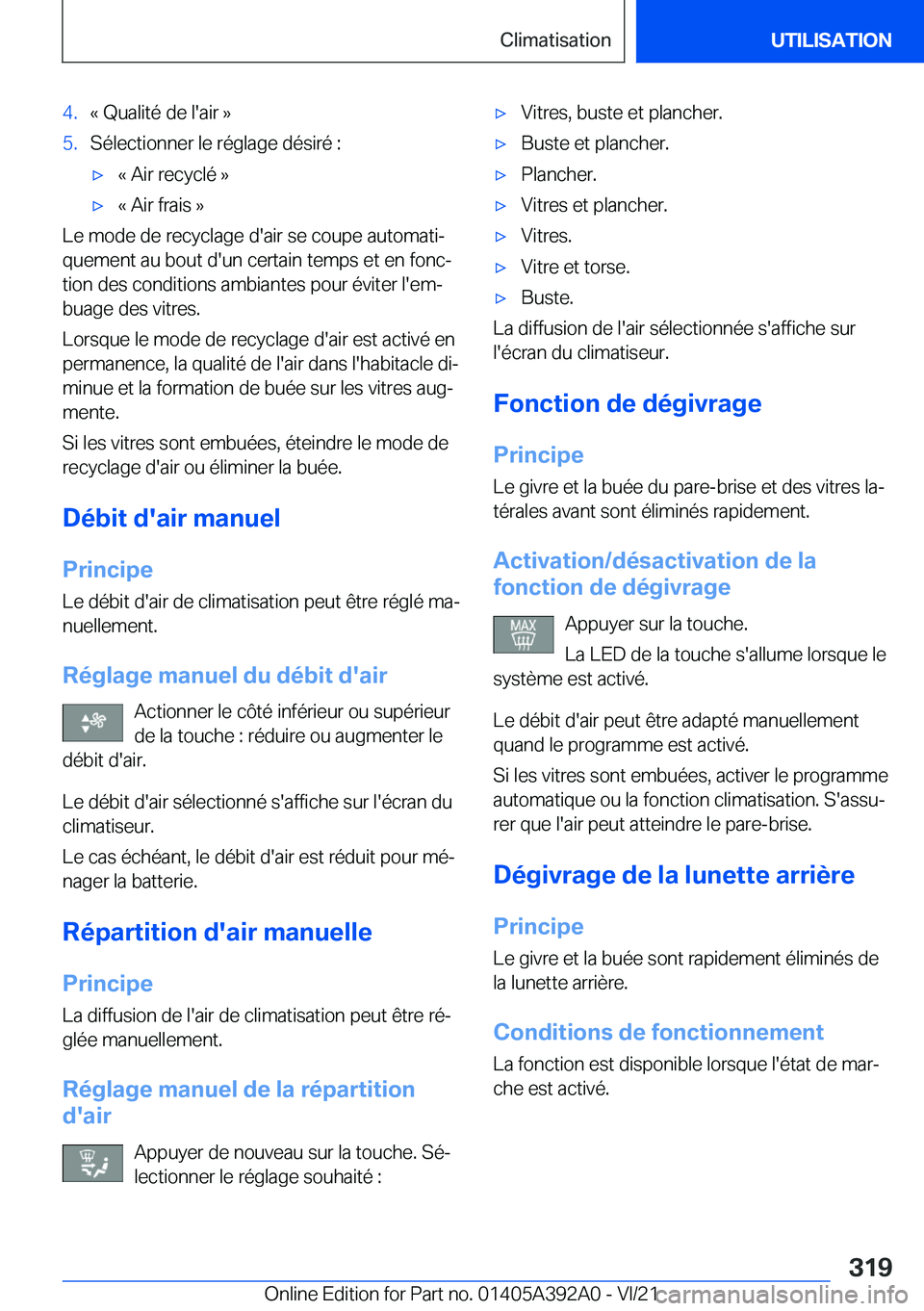 BMW 4 SERIES 2022  Notices Demploi (in French) �4�.�k��Q�u�a�l�i�t�é��d�e��l�'�a�i�r��{�5�.�S�é�l�e�c�t�i�o�n�n�e�r��l�e��r�é�g�l�a�g�e��d�é�s�i�r�é��:'x�k��A�i�r��r�e�c�y�c�l�é��{'x�k��A�i�r��f�r�a�i�s��{
�L�e��m�