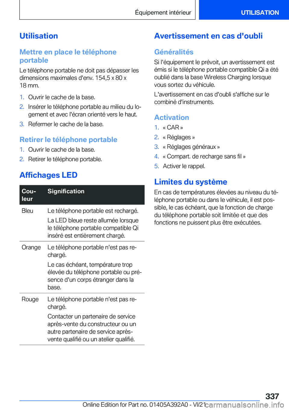 BMW 4 SERIES 2022  Notices Demploi (in French) �U�t�i�l�i�s�a�t�i�o�n�M�e�t�t�r�e��e�n��p�l�a�c�e��l�e��t�é�l�é�p�h�o�n�e
�p�o�r�t�a�b�l�e
�L�e��t�é�l�é�p�h�o�n�e��p�o�r�t�a�b�l�e��n�e��d�o�i�t��p�a�s��d�é�p�a�s�s�e�r��l�e�s
�d�i�m