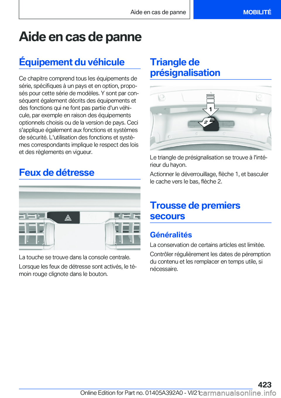BMW 4 SERIES 2022  Notices Demploi (in French) �A�i�d�e��e�n��c�a�s��d�e��p�a�n�n�e�