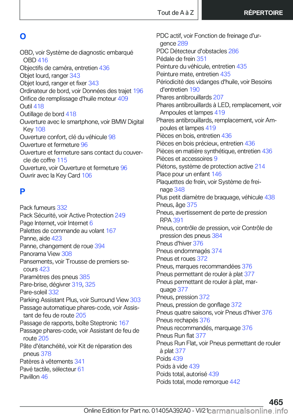 BMW 4 SERIES 2022  Notices Demploi (in French) �O
�O�B�D�,��v�o�i�r��S�y�s�t�è�m�e��d�e��d�i�a�g�n�o�s�t�i�c��e�m�b�a�r�q�u�é �O�B�D� �4�1�6�
�O�b�j�e�c�t�i�f�s��d�e��c�a�m�é�r�a�,��e�n�t�r�e�t�i�e�n� �4�3�6�
�O�b�j�e�t��l�o�u�r�d�