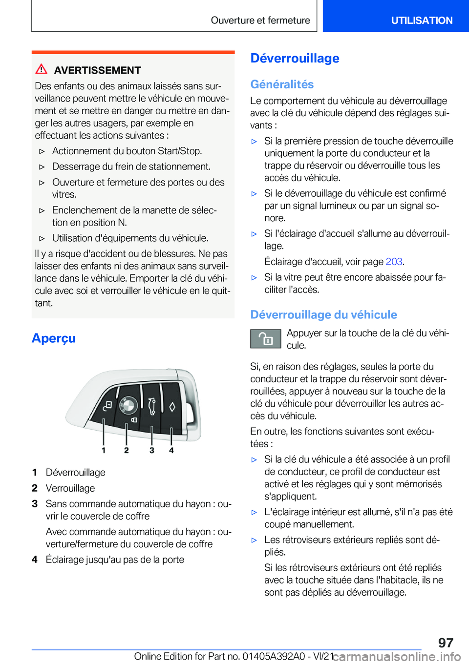 BMW 4 SERIES 2022  Notices Demploi (in French) �A�V�E�R�T�I�S�S�E�M�E�N�T
�D�e�s��e�n�f�a�n�t�s��o�u��d�e�s��a�n�i�m�a�u�x��l�a�i�s�s�é�s��s�a�n�s��s�u�rj
�v�e�i�l�l�a�n�c�e��p�e�u�v�e�n�t��m�e�t�t�r�e��l�e��v�é�h�i�c�u�l�e��e�n��m