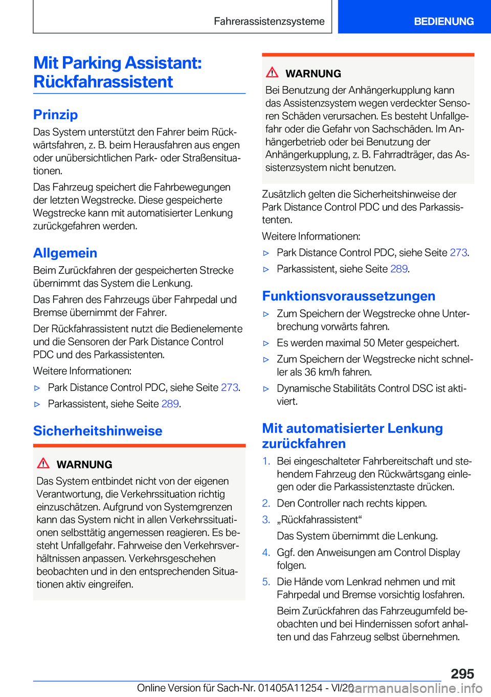 BMW 4 SERIES COUPE 2021  Betriebsanleitungen (in German) �M�i�t��P�a�r�k�i�n�g��A�s�s�i�s�t�a�n�t�:�R�