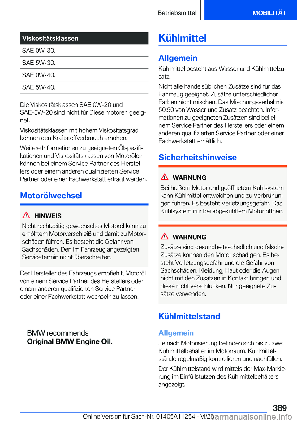 BMW 4 SERIES COUPE 2021  Betriebsanleitungen (in German) �V�i�s�k�o�s�i�t�