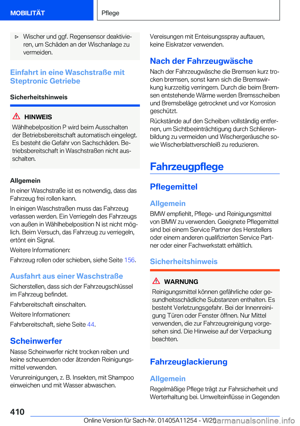 BMW 4 SERIES COUPE 2021  Betriebsanleitungen (in German) 'x�W�i�s�c�h�e�r��u�n�d��g�g�f�.��R�e�g�e�n�s�e�n�s�o�r��d�e�a�k�t�i�v�i�ej�r�e�n�,��u�m��S�c�h�