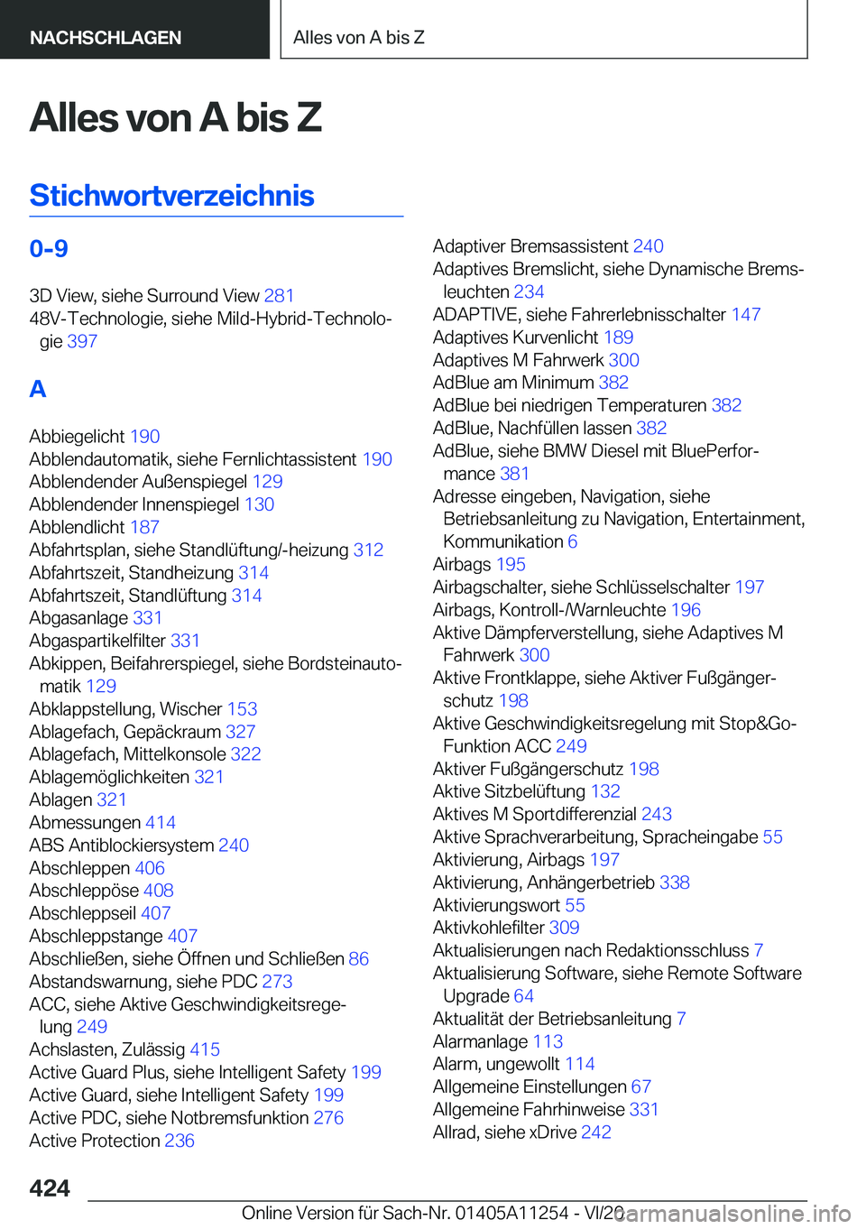 BMW 4 SERIES COUPE 2021  Betriebsanleitungen (in German) �A�l�l�e�s��v�o�n��A��b�i�s��Z
�S�t�i�c�h�w�o�r�t�v�e�r�z�e�i�c�h�n�i�s�0�-�9 �3�D��V�i�e�w�,��s�i�e�h�e��S�u�r�r�o�u�n�d��V�i�e�w� �2�8�1�
�4�8�V�-�T�e�c�h�n�o�l�o�g�i�e�,��s�i�e�h�e��M�i