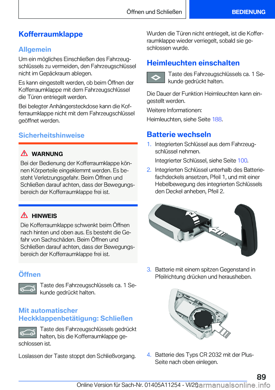 BMW 4 SERIES COUPE 2021  Betriebsanleitungen (in German) �K�o�f�f�e�r�r�a�u�m�k�l�a�p�p�e�A�l�l�g�e�m�e�i�n�U�m��e�i�n��m�