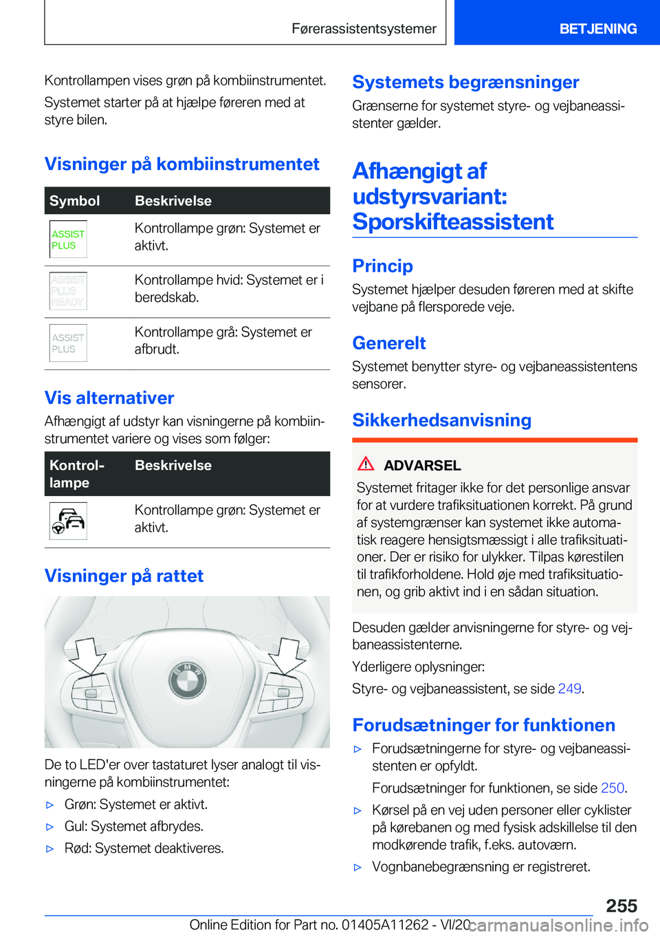 BMW 4 SERIES COUPE 2021  InstruktionsbØger (in Danish) �K�o�n�t�r�o�l�l�a�m�p�e�n��v�i�s�e�s��g�r�