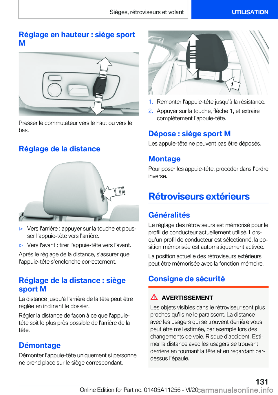 BMW 4 SERIES COUPE 2021  Notices Demploi (in French) �R�é�g�l�a�g�e��e�n��h�a�u�t�e�u�r��:��s�i�è�g�e��s�p�o�r�t
�M
�P�r�e�s�s�e�r��l�e��c�o�m�m�u�t�a�t�e�u�r��v�e�r�s��l�e��h�a�u�t��o�u��v�e�r�s��l�e
�b�a�s�.
�R�é�g�l�a�g�e��d�e��l�a�