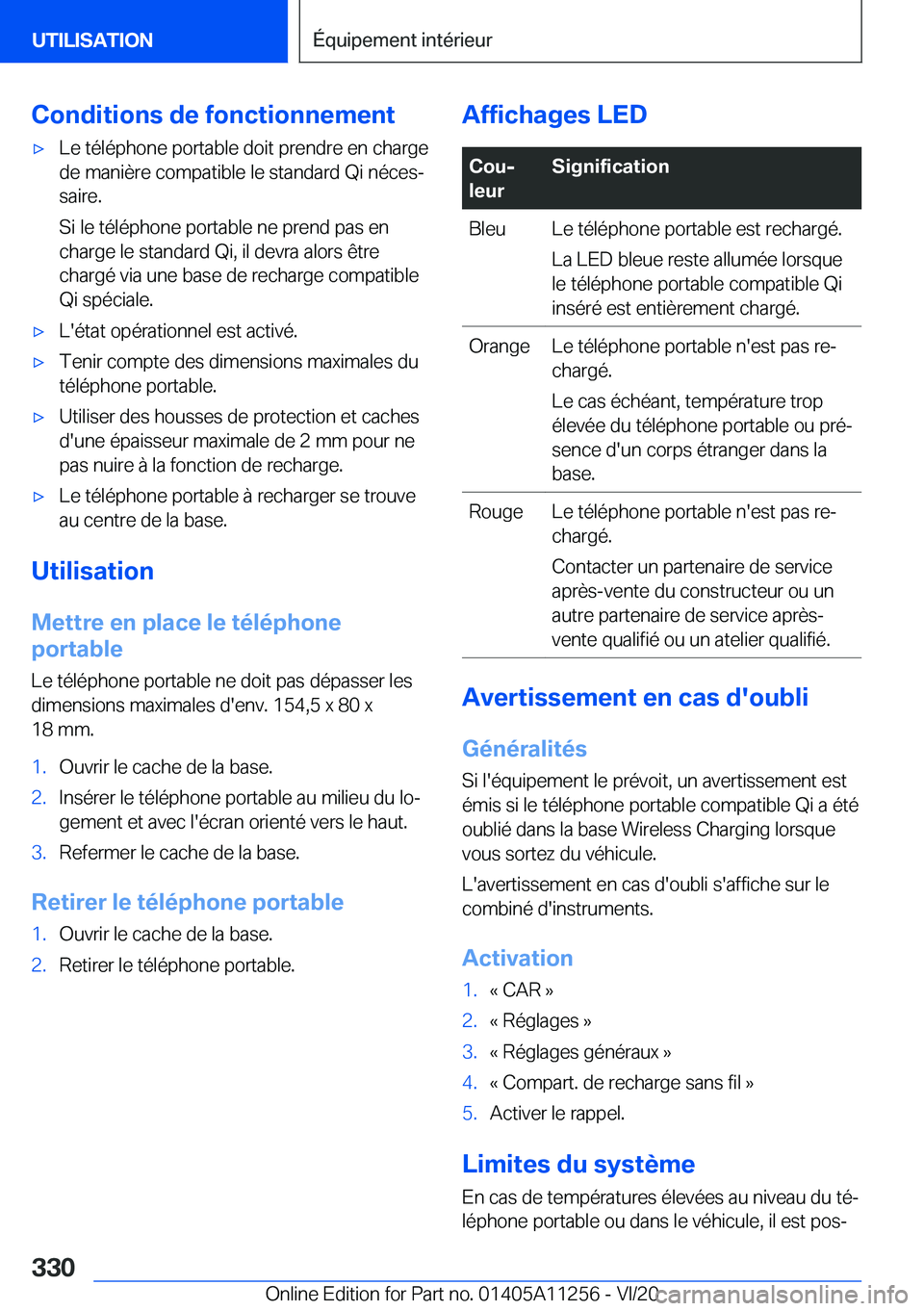 BMW 4 SERIES COUPE 2021  Notices Demploi (in French) �C�o�n�d�i�t�i�o�n�s��d�e��f�o�n�c�t�i�o�n�n�e�m�e�n�t'x�L�e��t�é�l�é�p�h�o�n�e��p�o�r�t�a�b�l�e��d�o�i�t��p�r�e�n�d�r�e��e�n��c�h�a�r�g�e
�d�e��m�a�n�i�è�r�e��c�o�m�p�a�t�i�b�l�e��l