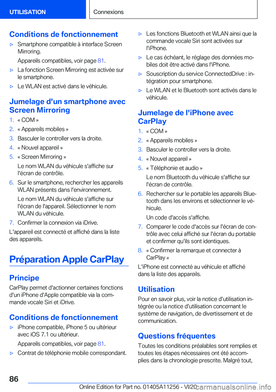 BMW 4 SERIES COUPE 2021  Notices Demploi (in French) �C�o�n�d�i�t�i�o�n�s��d�e��f�o�n�c�t�i�o�n�n�e�m�e�n�t'x�S�m�a�r�t�p�h�o�n�e��c�o�m�p�a�t�i�b�l�e��