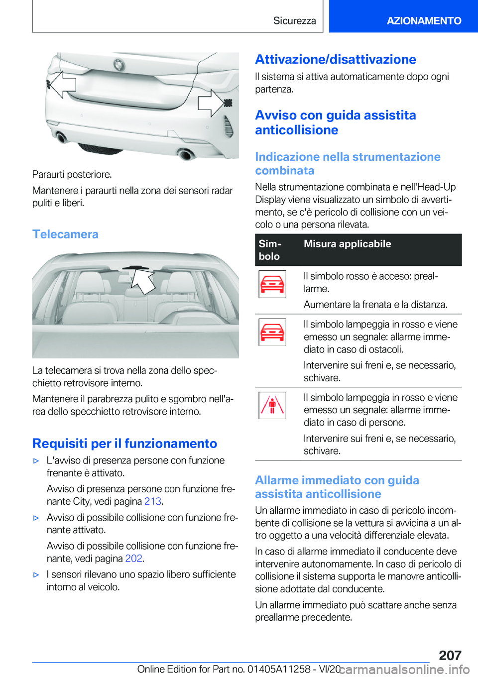 BMW 4 SERIES COUPE 2021  Libretti Di Uso E manutenzione (in Italian) �P�a�r�a�u�r�t�i��p�o�s�t�e�r�i�o�r�e�.
�M�a�n�t�e�n�e�r�e��i��p�a�r�a�u�r�t�i��n�e�l�l�a��z�o�n�a��d�e�i��s�e�n�s�o�r�i��r�a�d�a�r �p�u�l�i�t�i��e��l�i�b�e�r�i�.
�T�e�l�e�c�a�m�e�r�a
�L�a�