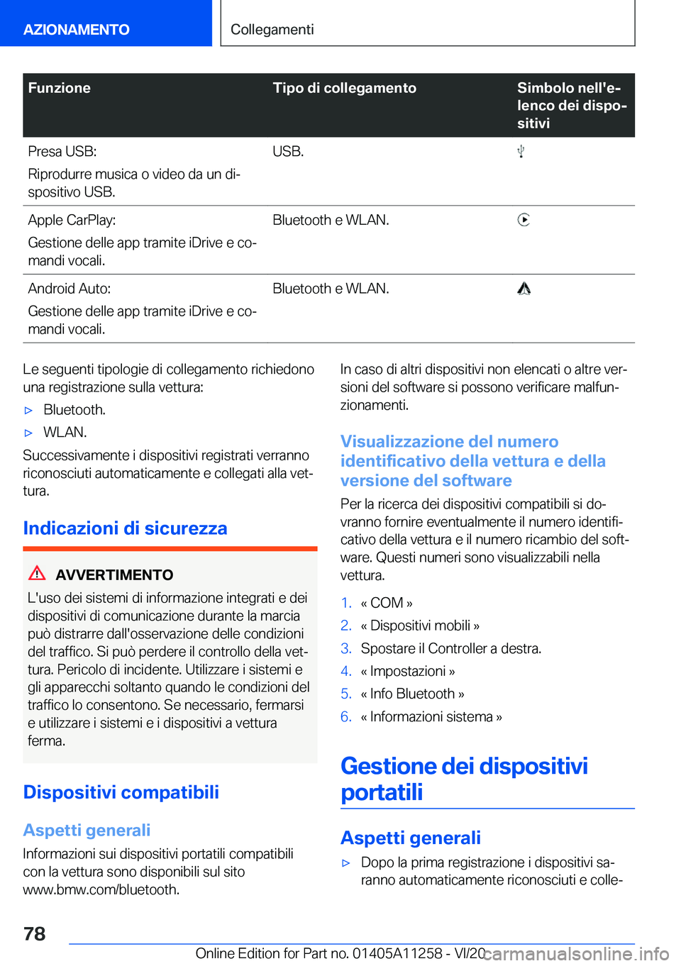 BMW 4 SERIES COUPE 2021  Libretti Di Uso E manutenzione (in Italian) �F�u�n�z�i�o�n�e�T�i�p�o��d�i��c�o�l�l�e�g�a�m�e�n�t�o�S�i�m�b�o�l�o��n�e�l�l�'�ej
�l�e�n�c�o��d�e�i��d�i�s�p�oj
�s�i�t�i�v�i�P�r�e�s�a��U�S�B�:
�R�i�p�r�o�d�u�r�r�e��m�u�s�i�c�a��o��v�
