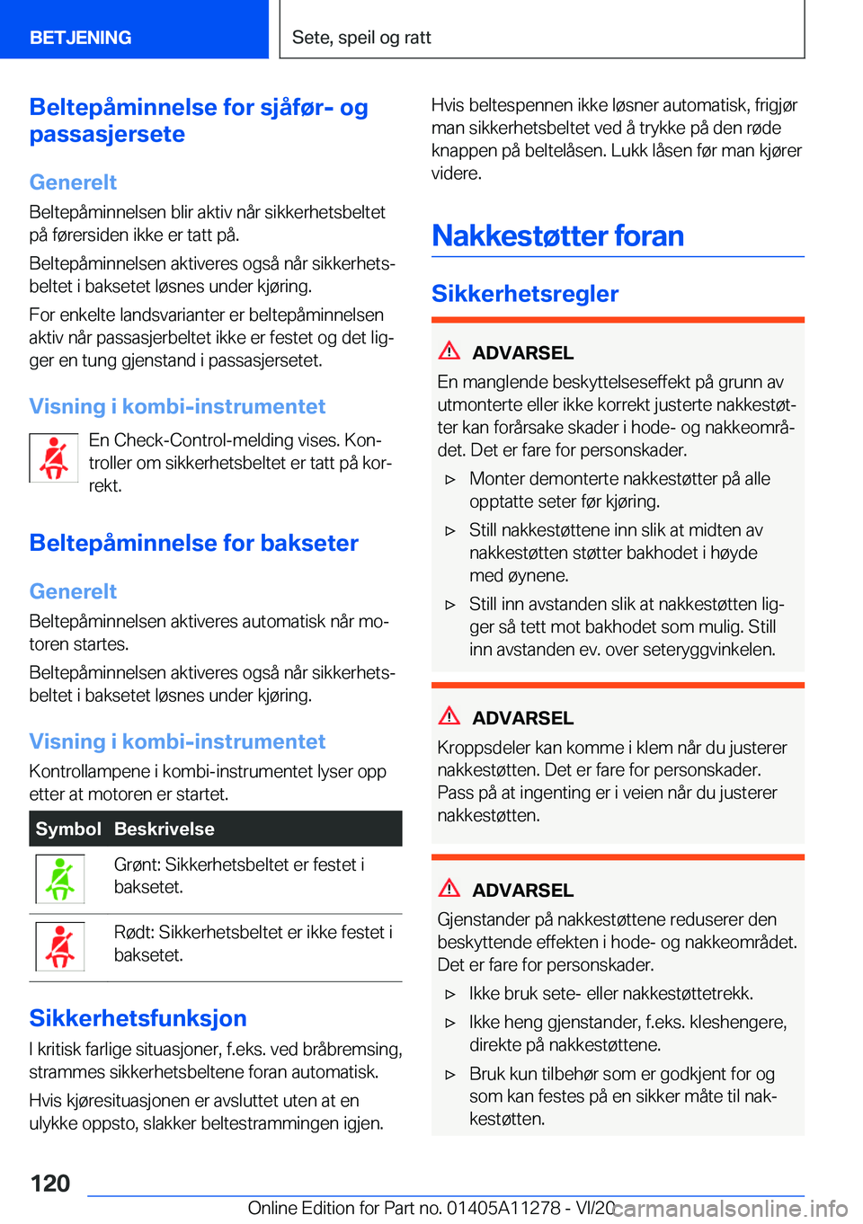 BMW 4 SERIES COUPE 2021  InstruksjonsbØker (in Norwegian) �B�e�l�t�e�p�å�m�i�n�n�e�l�s�e��f�o�r��s�j�å�f�