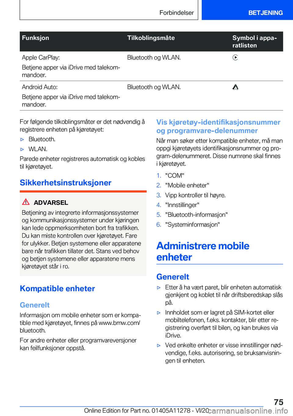BMW 4 SERIES COUPE 2021  InstruksjonsbØker (in Norwegian) �F�u�n�k�s�j�o�n�T�i�l�k�o�b�l�i�n�g�s�m�å�t�e�S�y�m�b�o�l��i��a�p�p�aj
�r�a�t�l�i�s�t�e�n�A�p�p�l�e��C�a�r�P�l�a�y�:
�B�e�t�j�e�n�e��a�p�p�e�r��v�i�a��i�D�r�i�v�e��m�e�d��t�a�l�e�k�o�mj
�m