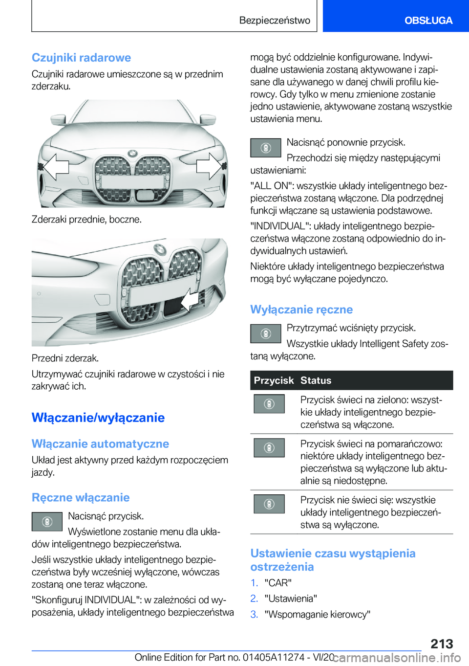 BMW 4 SERIES COUPE 2021  Instrukcja obsługi (in Polish) �C�z�u�j�n�i�k�i��r�a�d�a�r�o�w�e
�C�z�u�j�n�i�k�i��r�a�d�a�r�o�w�e��u�m�i�e�s�z�c�z�o�n�e��s�