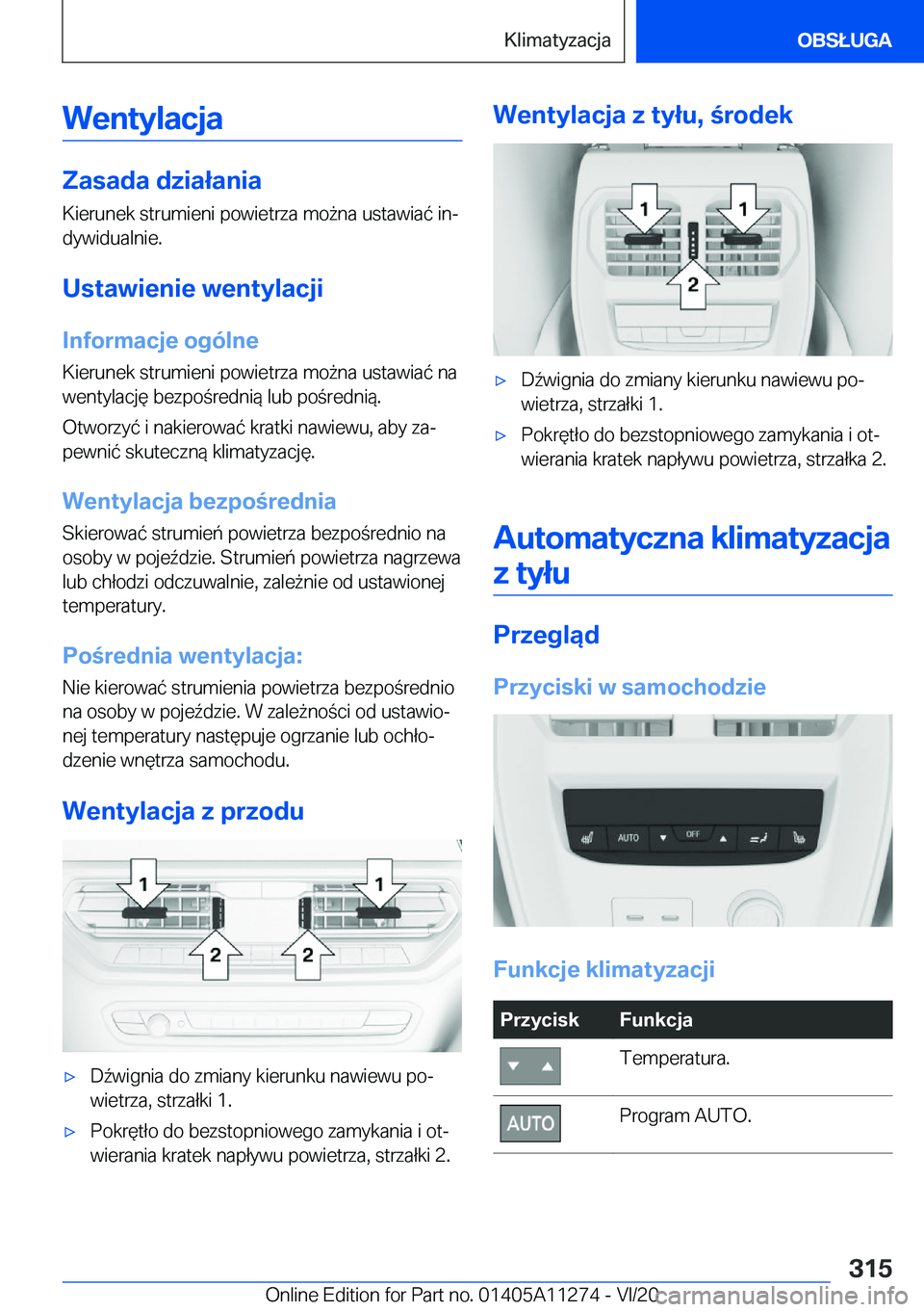 BMW 4 SERIES COUPE 2021  Instrukcja obsługi (in Polish) �W�e�n�t�y�l�a�c�j�a
�Z�a�s�a�d�a��d�z�i�a�ł�a�n�i�a
�K�i�e�r�u�n�e�k��s�t�r�u�m�i�e�n�i��p�o�w�i�e�t�r�z�a��m�o9�n�a��u�s�t�a�w�i�a�