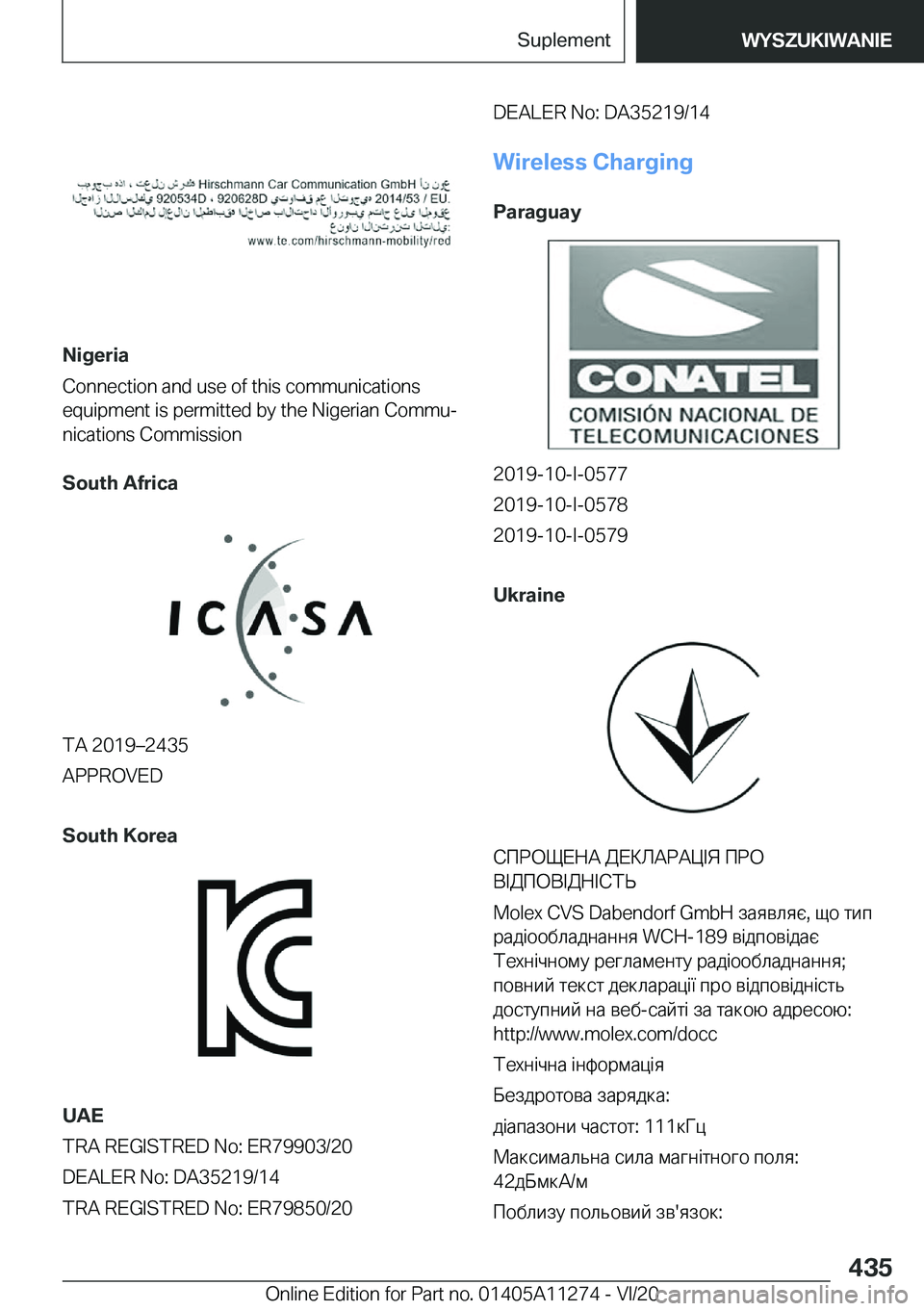 BMW 4 SERIES COUPE 2021  Instrukcja obsługi (in Polish) �N�i�g�e�r�i�a
�C�o�n�n�e�c�t�i�o�n��a�n�d��u�s�e��o�f��t�h�i�s��c�o�m�m�u�n�i�c�a�t�i�o�n�s
�e�q�u�i�p�m�e�n�t��i�s��p�e�r�m�i�t�t�e�d��b�y��t�h�e��N�i�g�e�r�i�a�n��C�o�m�m�uj �n�i�c�a�t�
