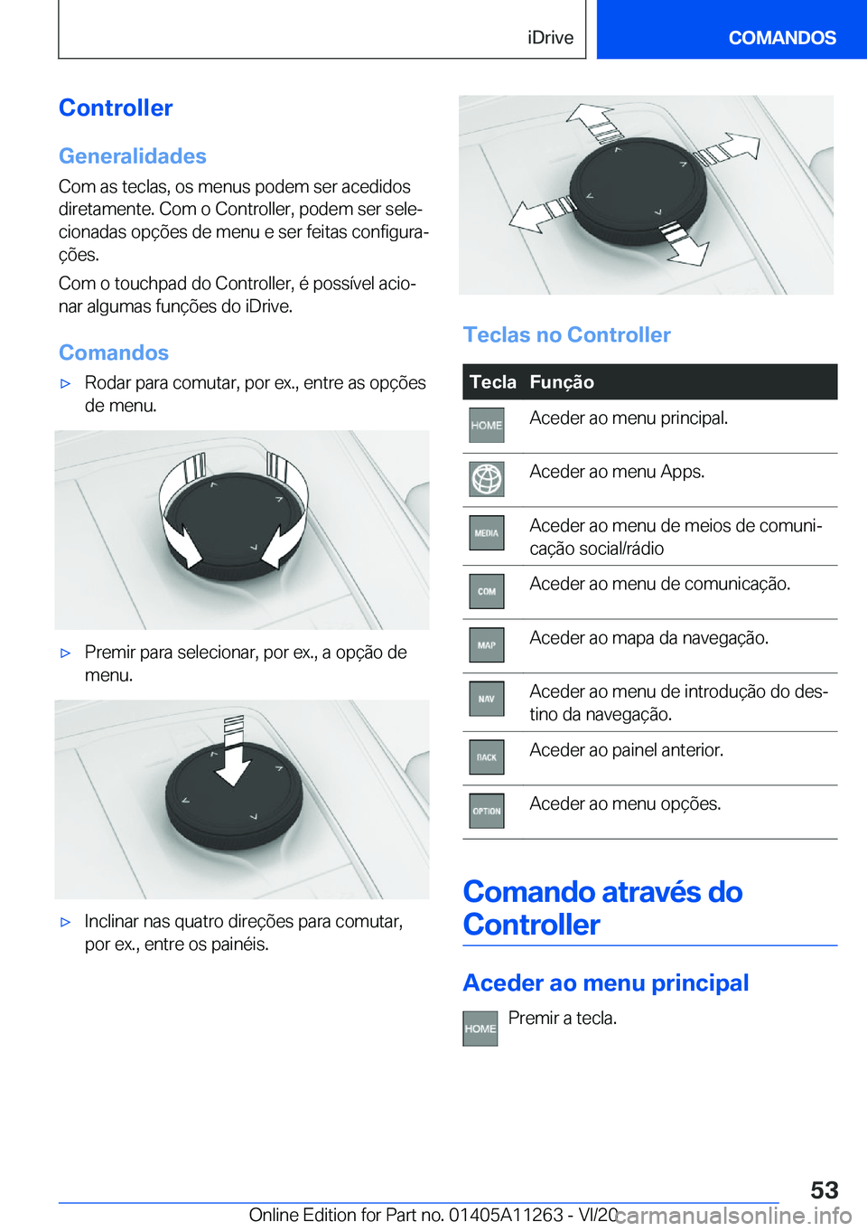 BMW 4 SERIES COUPE 2021  Manual do condutor (in Portuguese) �C�o�n�t�r�o�l�l�e�r�G�e�n�e�r�a�l�i�d�a�d�e�s
�C�o�m��a�s��t�e�c�l�a�s�,��o�s��m�e�n�u�s��p�o�d�e�m��s�e�r��a�c�e�d�i�d�o�s
�d�i�r�e�t�a�m�e�n�t�e�.��C�o�m��o��C�o�n�t�r�o�l�l�e�r�,��p�o�d