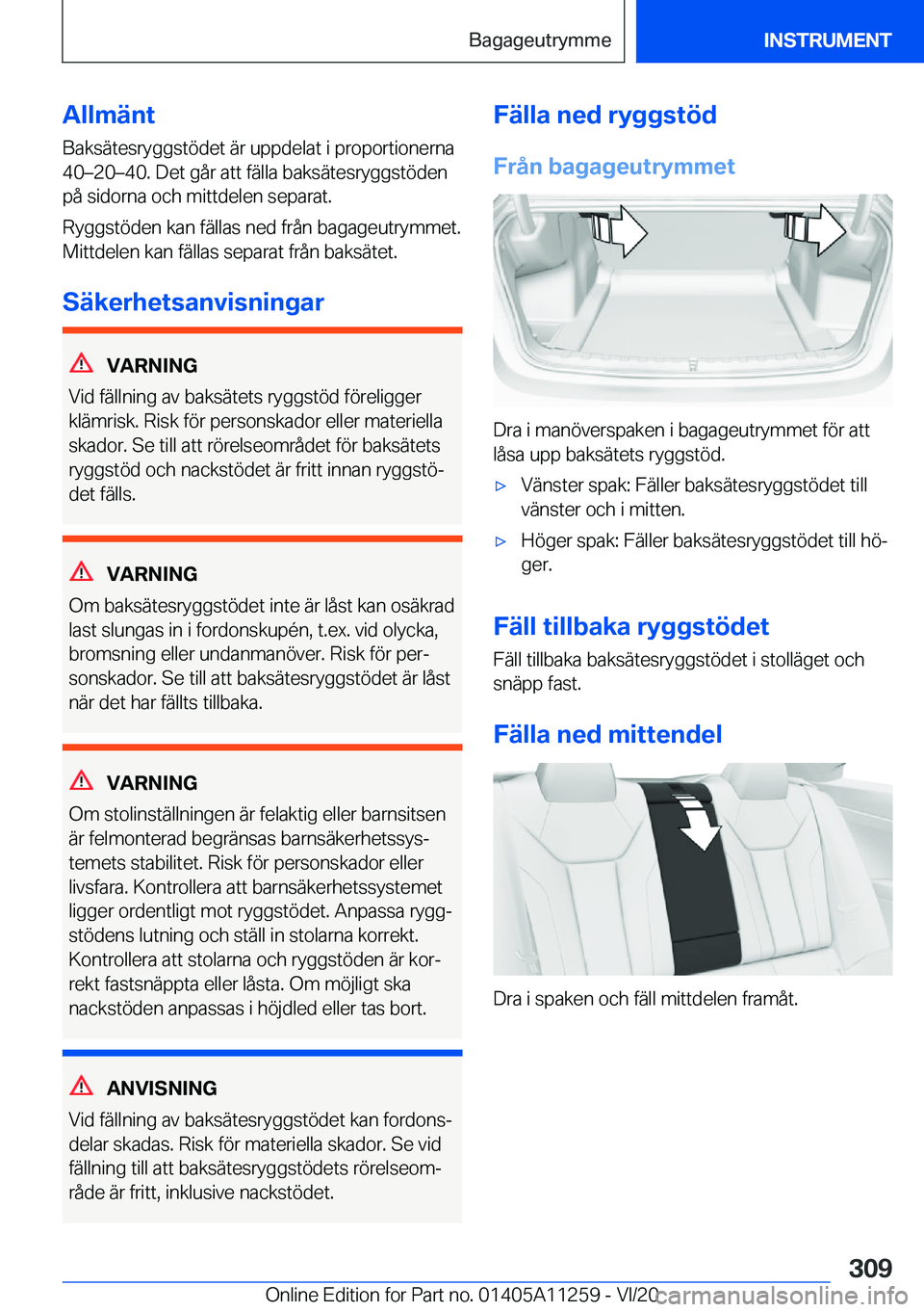 BMW 4 SERIES COUPE 2021  InstruktionsbÖcker (in Swedish) �A�l�l�m�ä�n�t
�B�a�k�s�ä�t�e�s�r�y�g�g�s�t�
