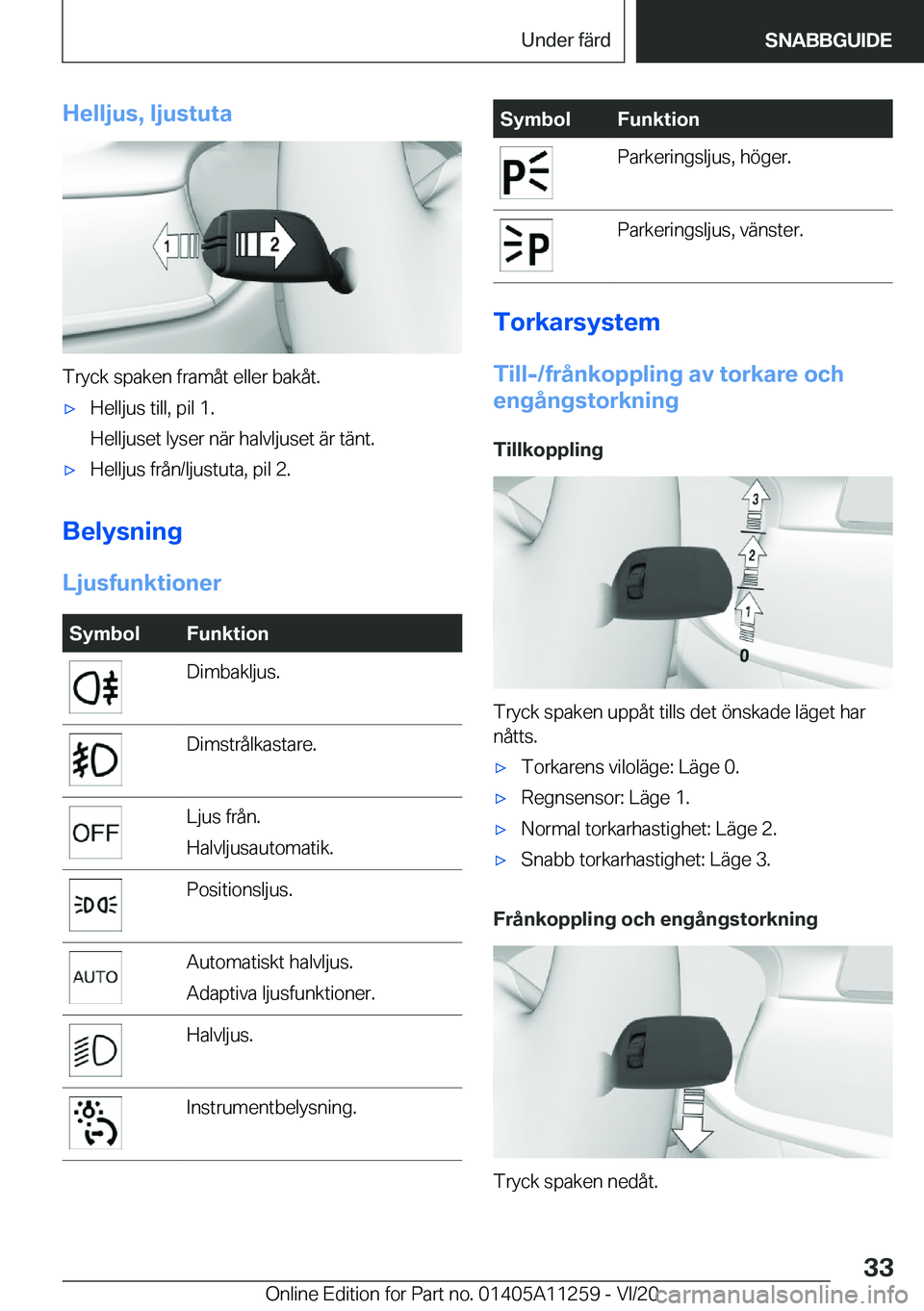 BMW 4 SERIES COUPE 2021  InstruktionsbÖcker (in Swedish) �H�e�l�l�j�u�s�,��l�j�u�s�t�u�t�a
�T�r�y�c�k��s�p�a�k�e�n��f�r�a�m�å�t��e�l�l�e�r��b�a�k�å�t�.
'x�H�e�l�l�j�u�s��t�i�l�l�,��p�i�l��1�.
�H�e�l�l�j�u�s�e�t��l�y�s�e�r��n�ä�r��h�a�l�v�l