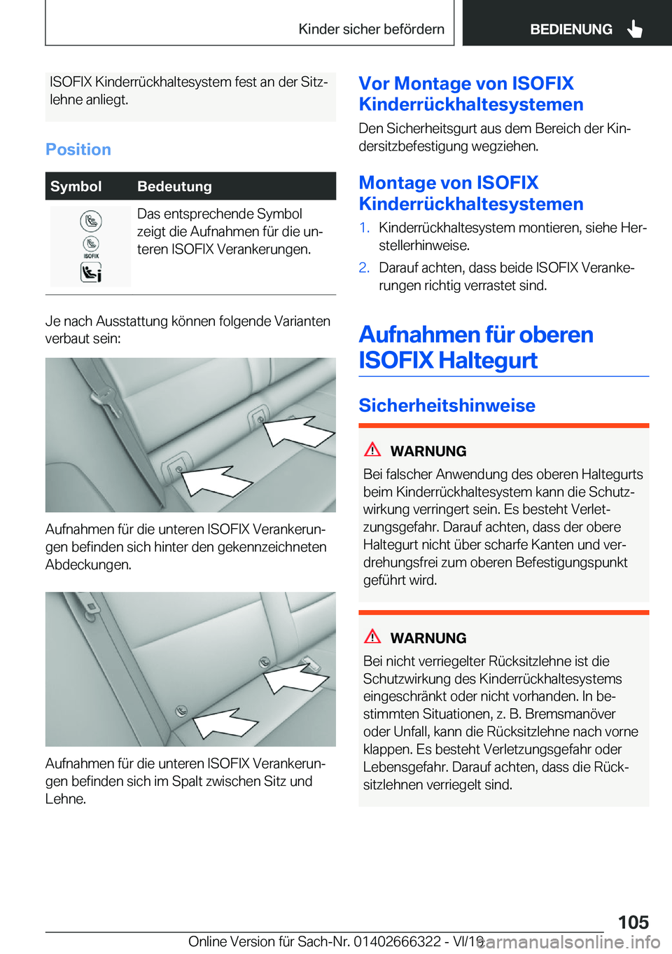 BMW 4 SERIES COUPE 2020  Betriebsanleitungen (in German) �I�S�O�F�I�X��K�i�n�d�e�r�r�