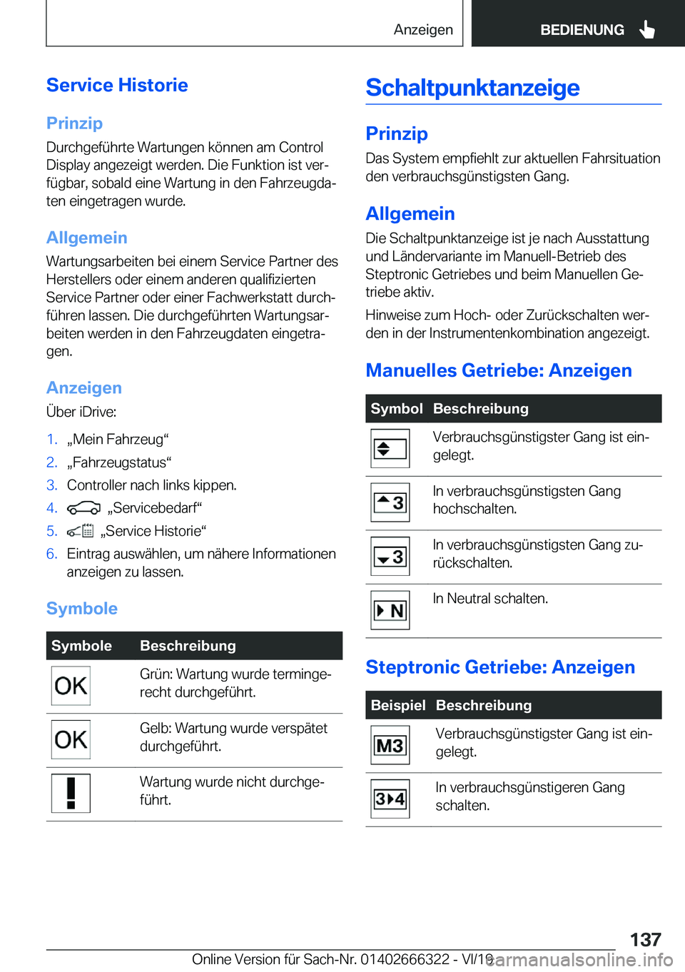 BMW 4 SERIES COUPE 2020  Betriebsanleitungen (in German) �S�e�r�v�i�c�e��H�i�s�t�o�r�i�e�P�r�i�n�z�i�p
�D�u�r�c�h�g�e�f�