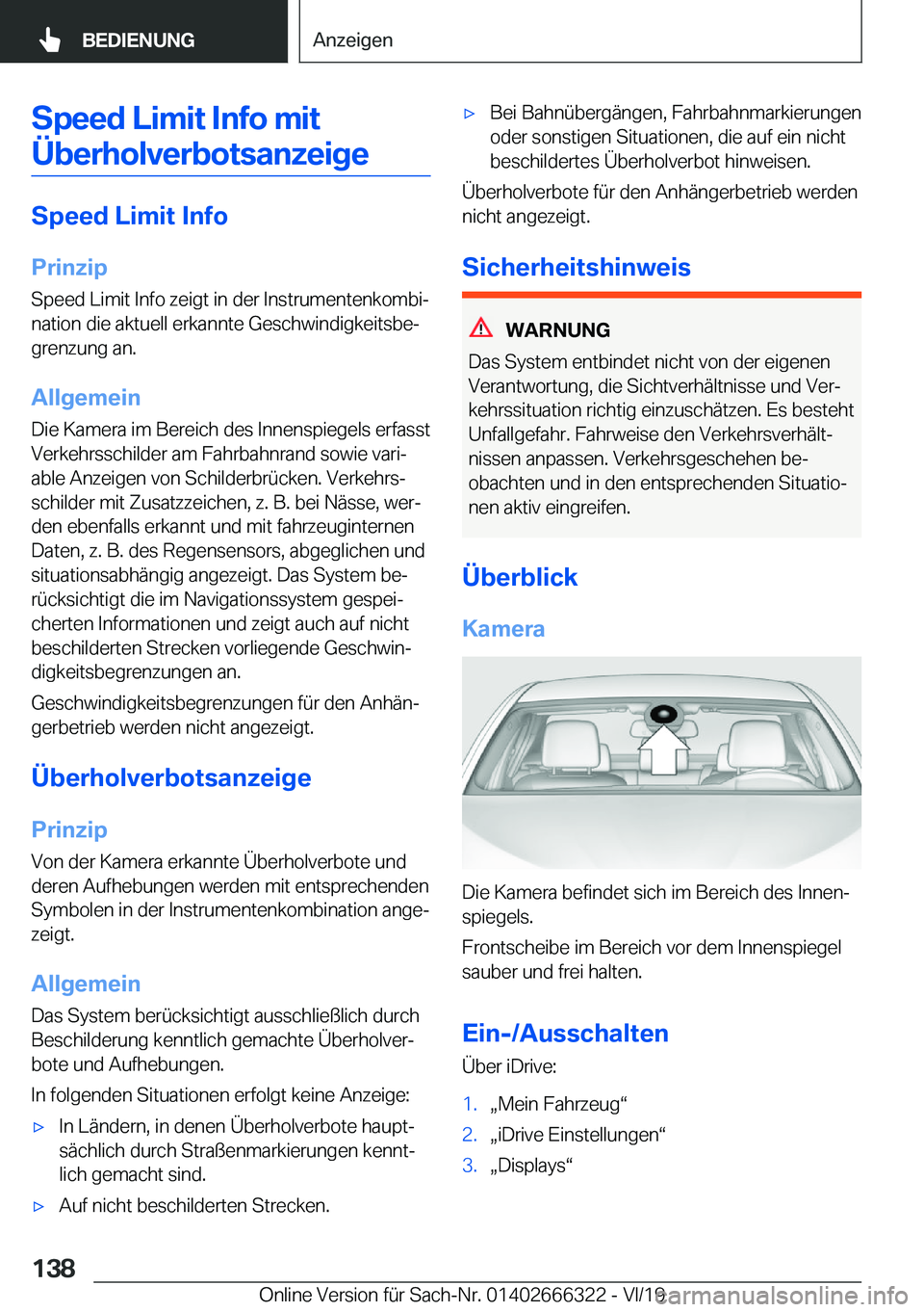 BMW 4 SERIES COUPE 2020  Betriebsanleitungen (in German) �S�p�e�e�d��L�i�m�i�t��I�n�f�o��m�i�t�