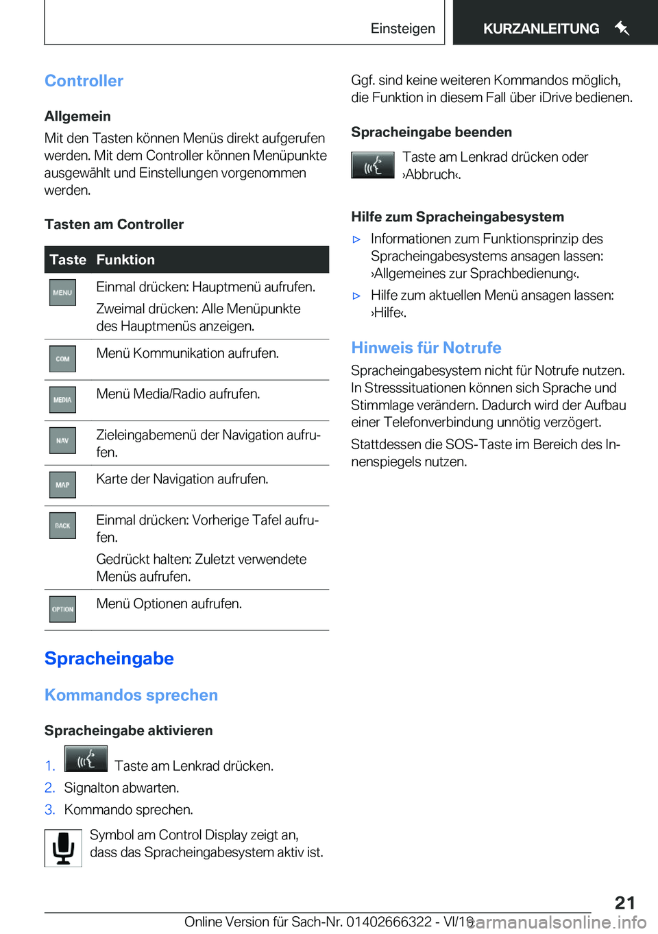 BMW 4 SERIES COUPE 2020  Betriebsanleitungen (in German) �C�o�n�t�r�o�l�l�e�r�A�l�l�g�e�m�e�i�n
�M�i�t��d�e�n��T�a�s�t�e�n��k�