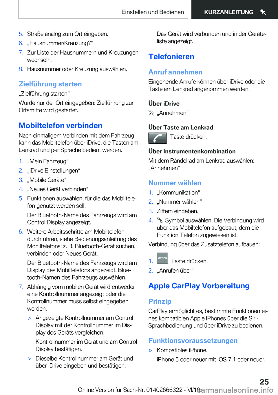 BMW 4 SERIES COUPE 2020  Betriebsanleitungen (in German) �5�.�S�t�r�a�