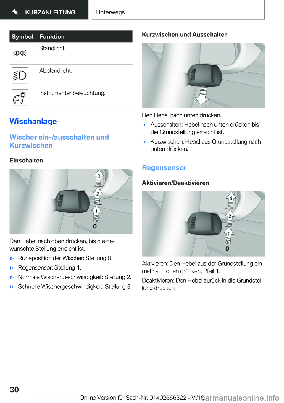 BMW 4 SERIES COUPE 2020  Betriebsanleitungen (in German) �S�y�m�b�o�l�F�u�n�k�t�i�o�n�S�t�a�n�d�l�i�c�h�t�.�A�b�b�l�e�n�d�l�i�c�h�t�.�I�n�s�t�r�u�m�e�n�t�e�n�b�e�l�e�u�c�h�t�u�n�g�.
�W�i�s�c�h�a�n�l�a�g�e
�W�i�s�c�h�e�r��e�i�n�-�/�a�u�s�s�c�h�a�l�t�e�n��u