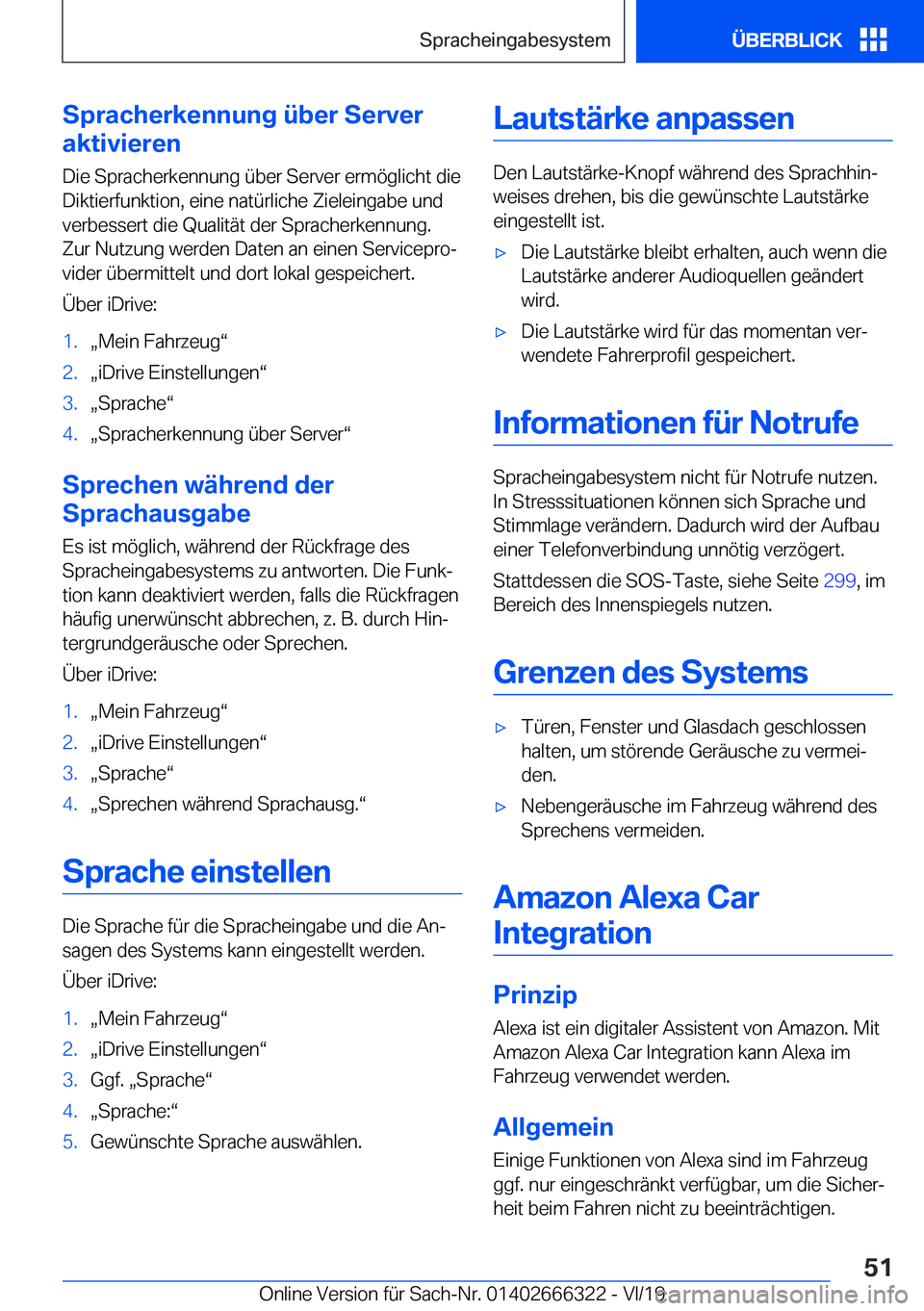 BMW 4 SERIES COUPE 2020  Betriebsanleitungen (in German) �S�p�r�a�c�h�e�r�k�e�n�n�u�n�g��