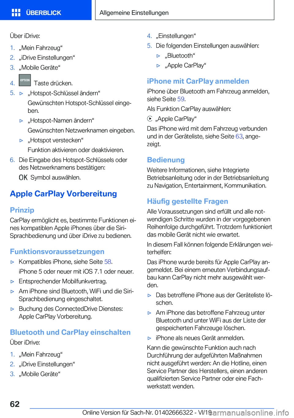 BMW 4 SERIES COUPE 2020  Betriebsanleitungen (in German) �