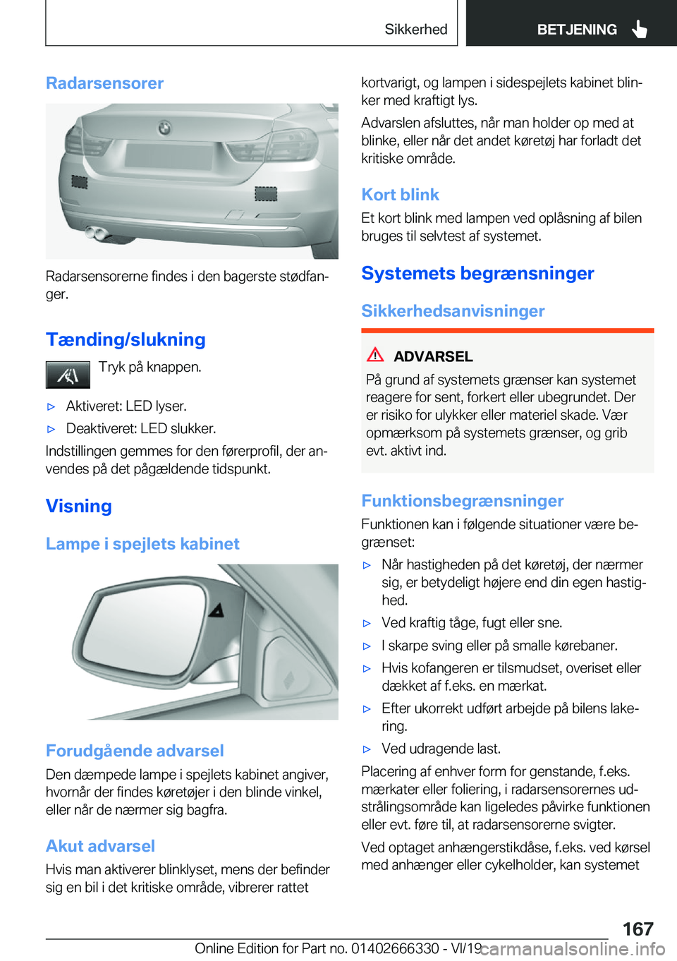 BMW 4 SERIES COUPE 2020  InstruktionsbØger (in Danish) �R�a�d�a�r�s�e�n�s�o�r�e�r
�R�a�d�a�r�s�e�n�s�o�r�e�r�n�e��f�i�n�d�e�s��i��d�e�n��b�a�g�e�r�s�t�e��s�t�