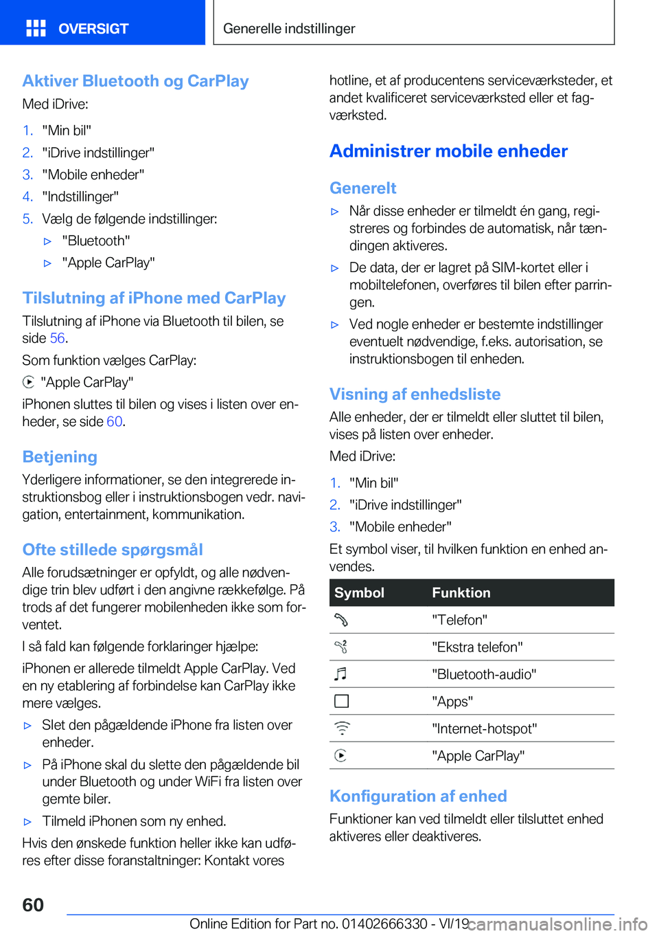 BMW 4 SERIES COUPE 2020  InstruktionsbØger (in Danish) �A�k�t�i�v�e�r��B�l�u�e�t�o�o�t�h��o�g��C�a�r�P�l�a�y�M�e�d��i�D�r�i�v�e�:�1�.��M�i�n��b�i�l��2�.��i�D�r�i�v�e��i�n�d�s�t�i�l�l�i�n�g�e�r��3�.��M�o�b�i�l�e��e�n�h�e�d�e�r��4�.��I�n�d�s�t