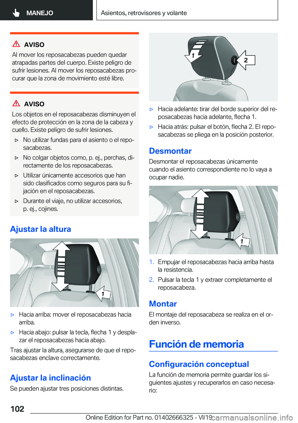 BMW 4 SERIES COUPE 2020  Manuales de Empleo (in Spanish) �A�V�I�S�O
�A�l��m�o�v�e�r��l�o�s��r�e�p�o�s�a�c�a�b�e�z�a�s��p�u�e�d�e�n��q�u�e�d�a�r
�a�t�r�a�p�a�d�a�s��p�a�r�t�e�s��d�e�l��c�u�e�r�p�o�.��E�x�i�s�t�e��p�e�l�i�g�r�o��d�e
�s�u�f�r�i�r��