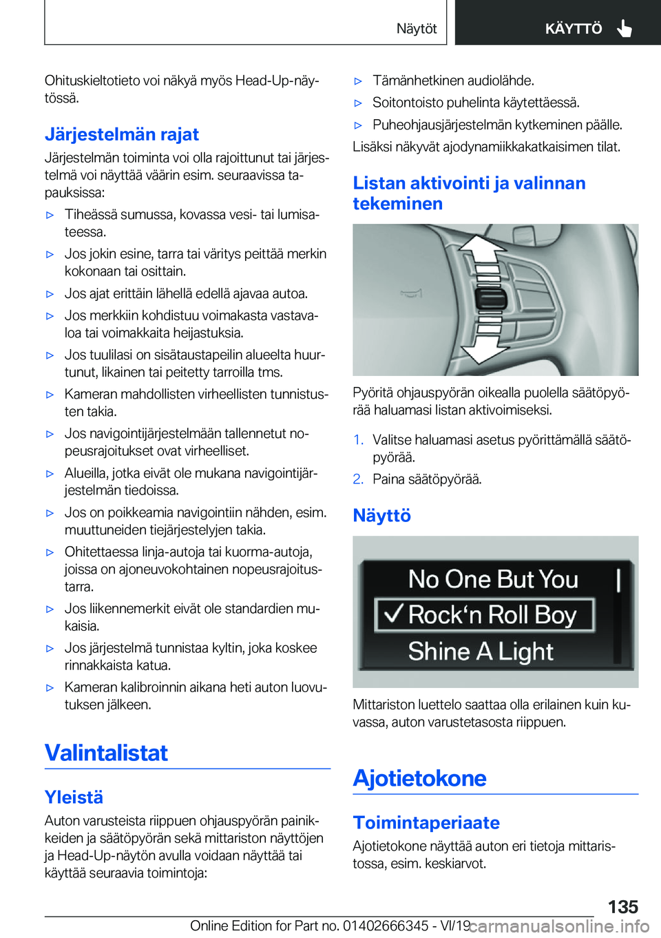 BMW 4 SERIES COUPE 2020  Omistajan Käsikirja (in Finnish) �O�h�i�t�u�s�k�i�e�l�t�o�t�i�e�t�o��v�o�i��n�