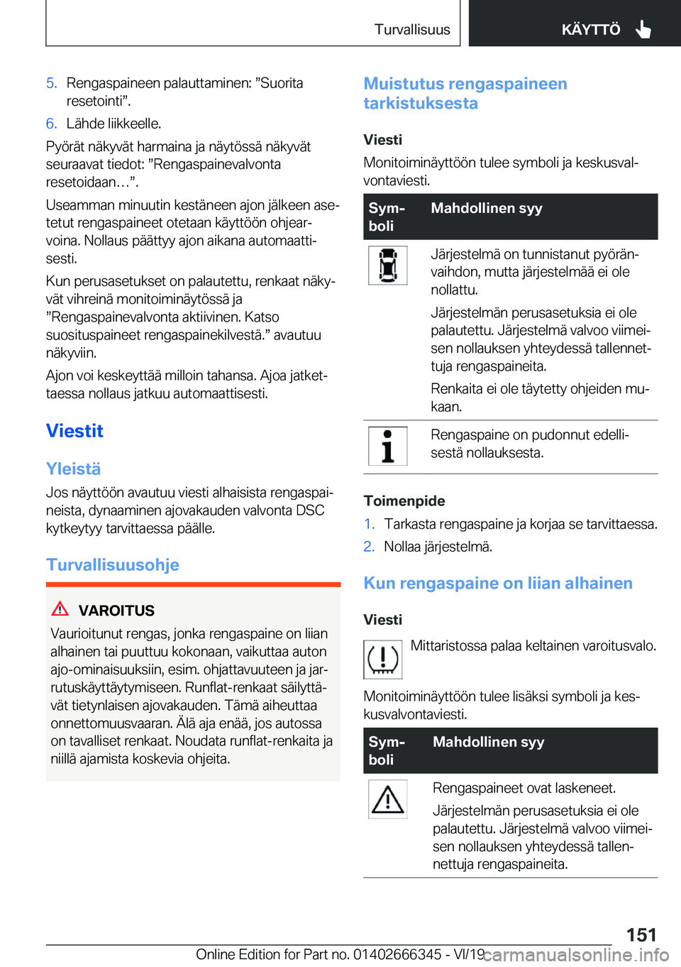 BMW 4 SERIES COUPE 2020  Omistajan Käsikirja (in Finnish) �5�.�R�e�n�g�a�s�p�a�i�n�e�e�n��p�a�l�a�u�t�t�a�m�i�n�e�n�:�w�S�u�o�r�i�t�a
�r�e�s�e�t�o�i�n�t�iw�.�6�.�L�