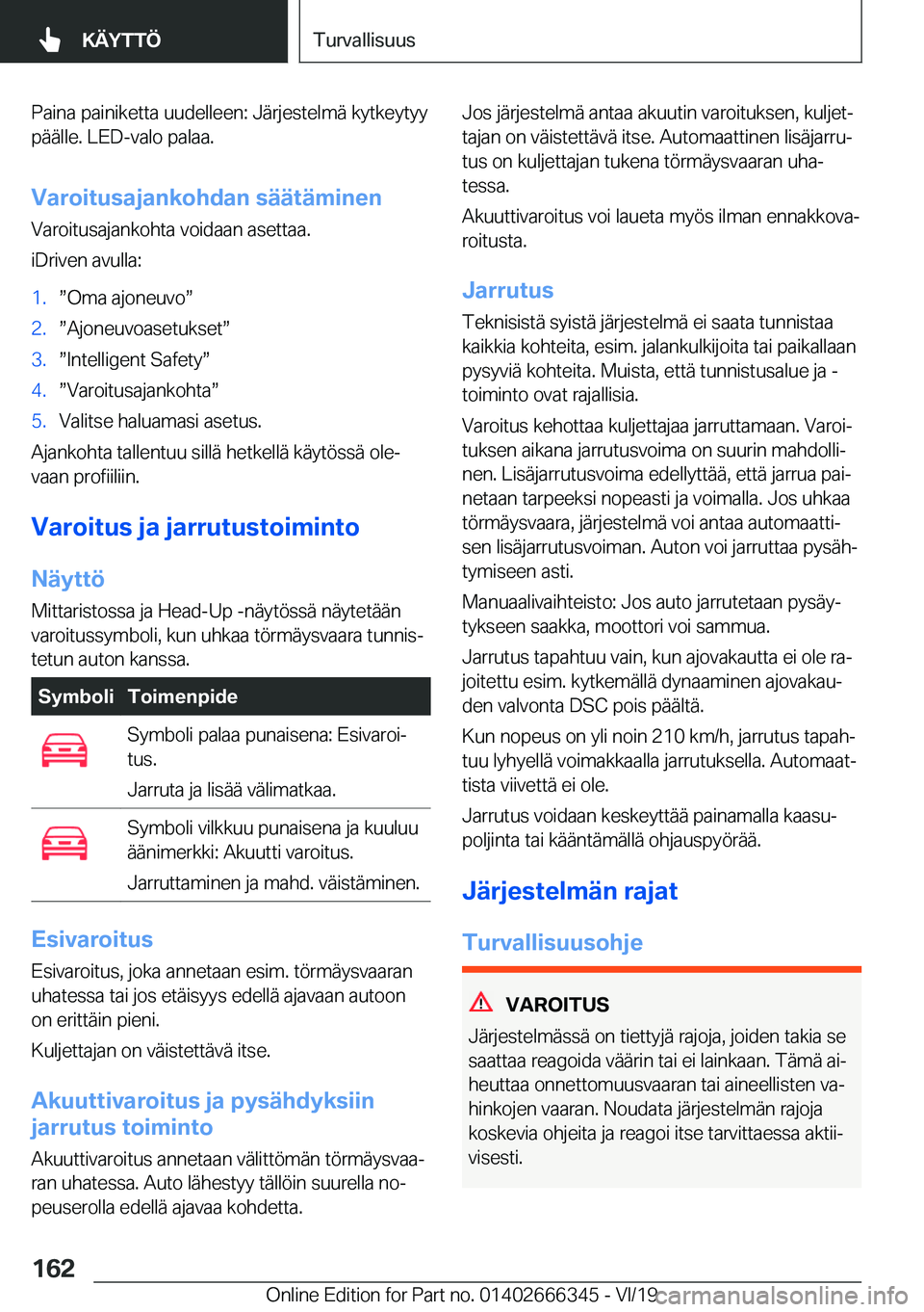 BMW 4 SERIES COUPE 2020  Omistajan Käsikirja (in Finnish) �P�a�i�n�a��p�a�i�n�i�k�e�t�t�a��u�u�d�e�l�l�e�e�n�:��J�