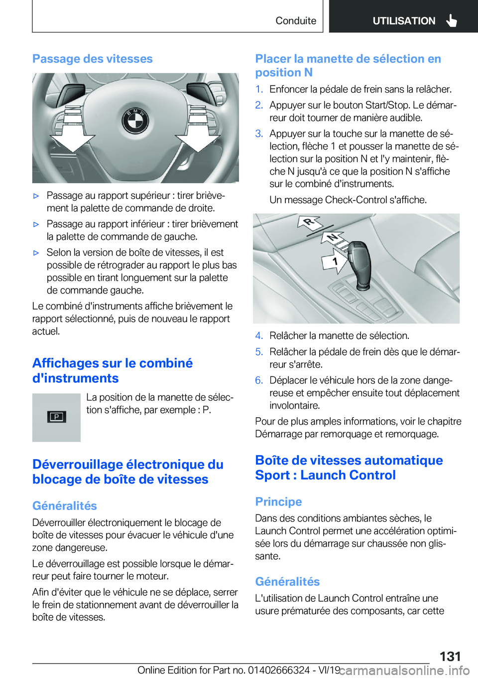 BMW 4 SERIES COUPE 2020  Notices Demploi (in French) �P�a�s�s�a�g�e��d�e�s��v�i�t�e�s�s�e�s'x�P�a�s�s�a�g�e��a�u��r�a�p�p�o�r�t��s�u�p�é�r�i�e�u�r��:��t�i�r�e�r��b�r�i�è�v�ej�m�e�n�t��l�a��p�a�l�e�t�t�e��d�e��c�o�m�m�a�n�d�e��d�e��d