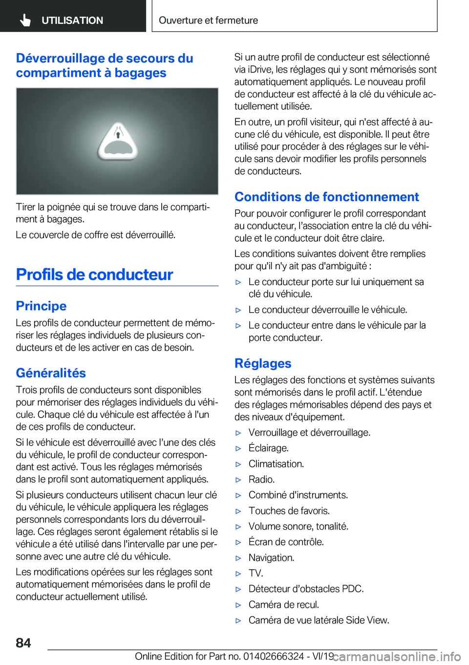 BMW 4 SERIES COUPE 2020  Notices Demploi (in French) �D�é�v�e�r�r�o�u�i�l�l�a�g�e��d�e��s�e�c�o�u�r�s��d�u
�c�o�m�p�a�r�t�i�m�e�n�t��
