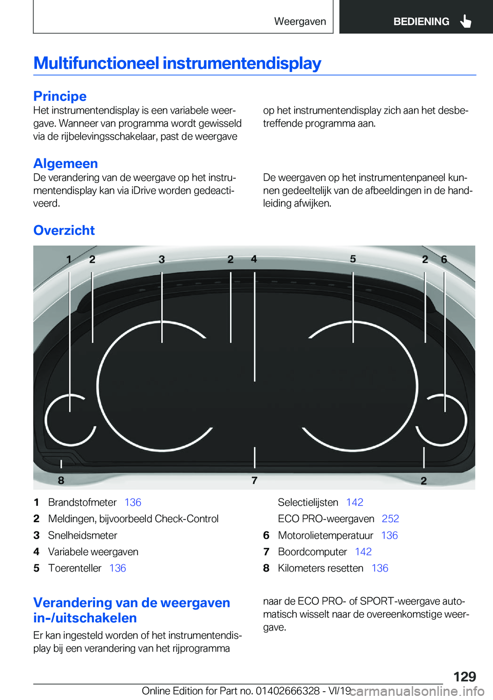 BMW 4 SERIES COUPE 2020  Instructieboekjes (in Dutch) �M�u�l�t�i�f�u�n�c�t�i�o�n�e�e�l��i�n�s�t�r�u�m�e�n�t�e�n�d�i�s�p�l�a�y
�P�r�i�n�c�i�p�e
�H�e�t��i�n�s�t�r�u�m�e�n�t�e�n�d�i�s�p�l�a�y��i�s��e�e�n��v�a�r�i�a�b�e�l�e��w�e�e�rj
�g�a�v�e�.��W�a�