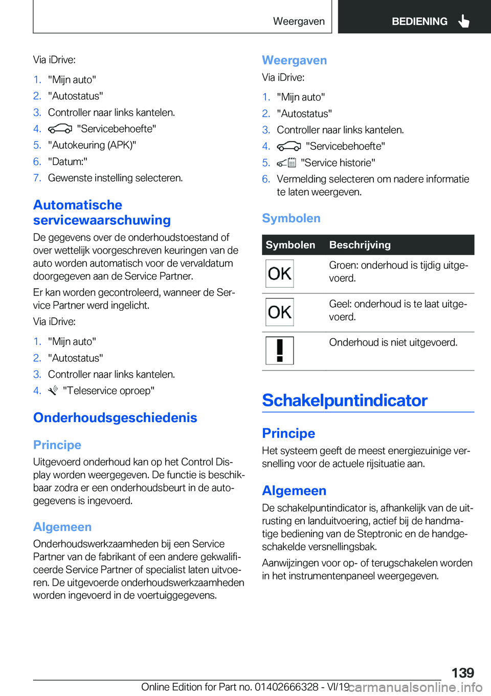BMW 4 SERIES COUPE 2020  Instructieboekjes (in Dutch) �V�i�a��i�D�r�i�v�e�:�1�.��M�i�j�n��a�u�t�o��2�.��A�u�t�o�s�t�a�t�u�s��3�.�C�o�n�t�r�o�l�l�e�r��n�a�a�r��l�i�n�k�s��k�a�n�t�e�l�e�n�.�4�.����S�e�r�v�i�c�e�b�e�h�o�e�f�t�e��5�.��A�u�t�o�k